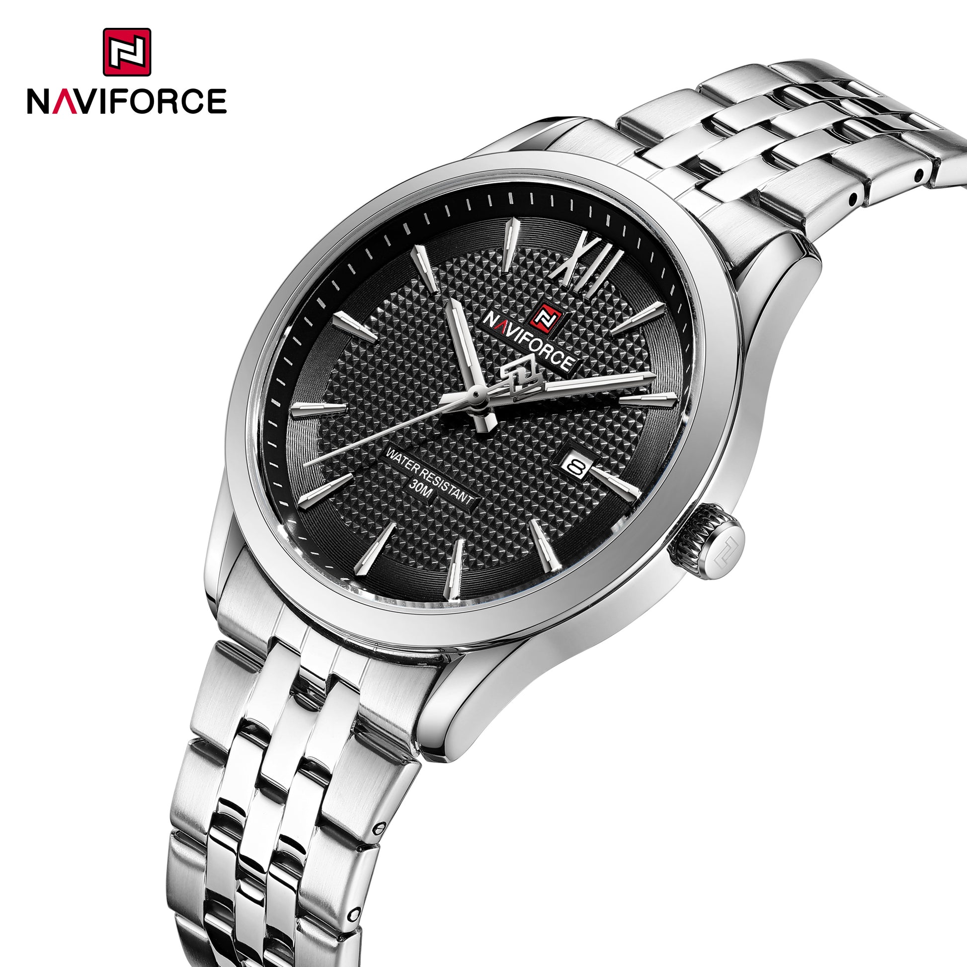 NaviForce NF9255 negro con brazalete de acero, vista lateral