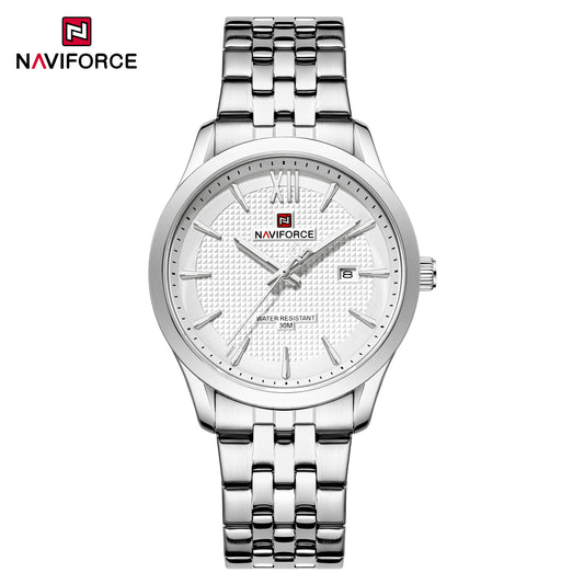 NaviForce NF9255 blanco con brazalete de acero, vista frontal